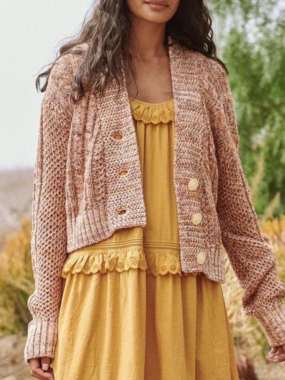 THE GREAT The Cable Montana Cardigan  in Prairie Marle Pink Size 0/XS